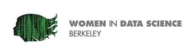 Matrix silhouette of a woman's face placed on the left of the text, "Women in Data Science Berkeley." 